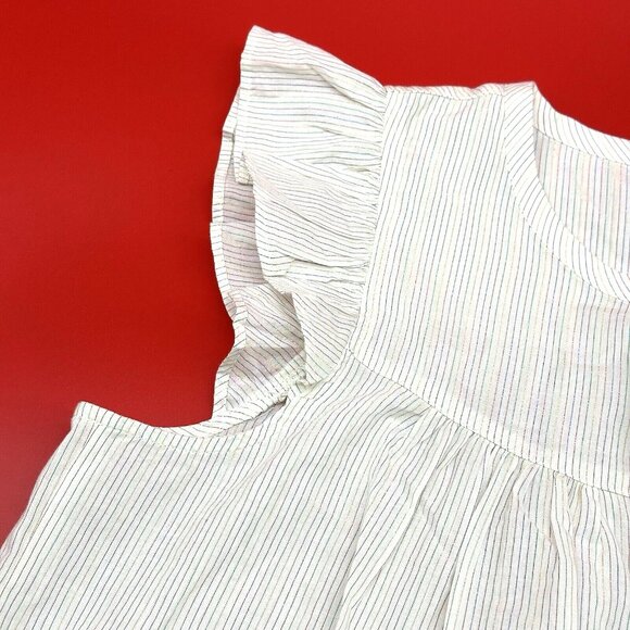 Madewell Ruffle-Sleeve Bib Top Metallic Lurex Stripe Size Small Button Up Blouse - Picture 4 of 10